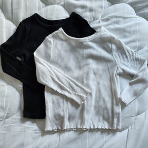Kids Black and White Ribbed Long Sleeve Tops